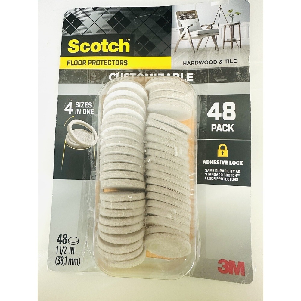 Scotch Floor Protectors Custom Fit 4 Sizes Furniture Felt Pads 42 Pack, Open Box